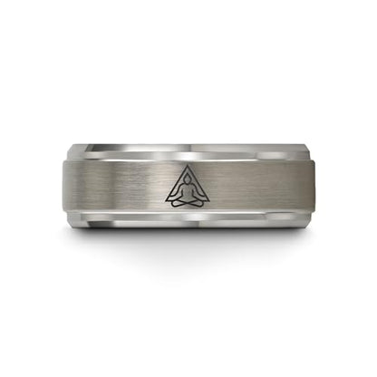 Gift for Yoga Fan - Yoga Meditation Ring - Flat Dome Bevel - Band - Men Women - Brushed Polished - Tungsten - Personalized Custom Engraving - 8mm - Anniversary Wedding - Yellow Rose Gold Silver - color: 06 - Grey Tungsten