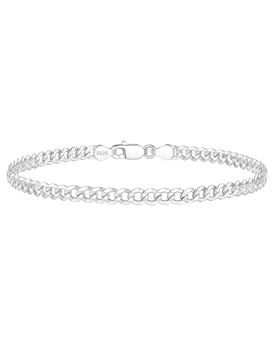 IEFWELL S925 Sterling Silver 14K Real Gold Plated Bracelet Hypoallergenic 4mm Diamond Cut Cuban Link 6.5 7 7.5 8 8.5 9 Inches for Men Women Jewelry Gifts