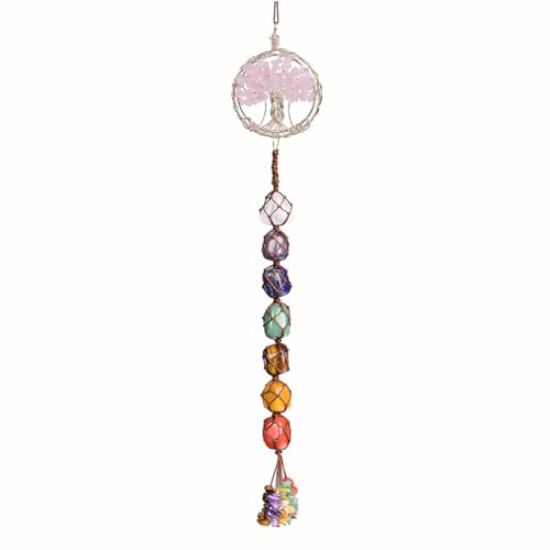 Handmade Gemstones Healing Feng Shui Crystals Window Car Decorations Hanging Ornament for Home Decor Party Decor（Tree-Rose Quartz） - color: Tree-rose Quartz