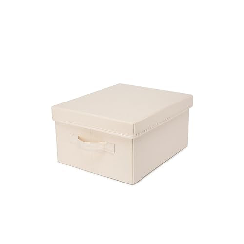 Foldable Storage Bins with Lids Cotton Canvas Rectangular Storage Box Ideal for Organization Lightweight and Durable (S) - size: ‎13.77x 11.02 x 7.08"