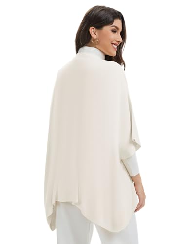 PULI Womens Open Front Shawl Wraps with Sleeves Casual Knit Poncho Shawls for Spring Fall Daily - color: Ivory White