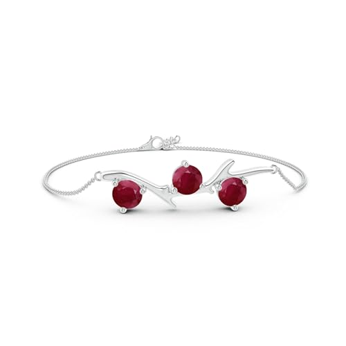 Angara - Women's Chain Bracelet in 14K Solid Gold/Platinum | Tree Branch Bracelet for Anniversary, Wedding, Birthday Gift | Round Sapphire | Ruby | Emerald | Diamond - size: 6 mm