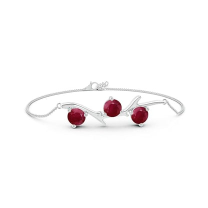 Angara - Women's Chain Bracelet in 14K Solid Gold/Platinum | Tree Branch Bracelet for Anniversary, Wedding, Birthday Gift | Round Sapphire | Ruby | Emerald | Diamond - size: 6 mm