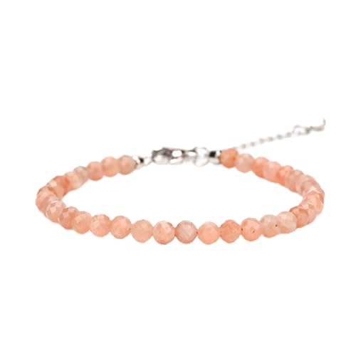 Crystal Bracelet for Women, Natural 4mm Faceted Beads Adjustable Bracelet, Small Beaded Healing Gemstone Bracelet - color: Orange Sunstone