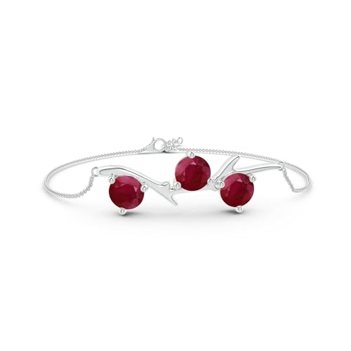 Angara - Women's Chain Bracelet in 14K Solid Gold/Platinum | Tree Branch Bracelet for Anniversary, Wedding, Birthday Gift | Round Sapphire | Ruby | Emerald | Diamond - size: 7 mm
