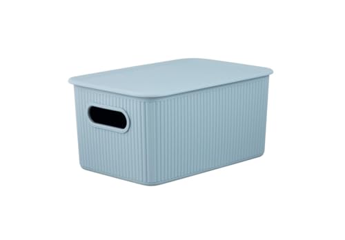 Superio Ribbed Collection - Decorative Plastic Basket Open Home Storage Bins Organizer, Blue Container Boxes for Organizing Closet Storage Bins for Shelves (Bin with Lid- Medium (5 Liter), 1 Pack) - size: 1 Pack, style: Bin with Lid- Medium (5 Liter)