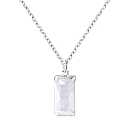 EVEYE 925 Sterling Silver Moonstone Square Pendant Necklace for Women New Beginnings Natural Healing Gemstone Necklace Jewelry, Healing Gifts Divorce Gifts for Women, New Job Gift