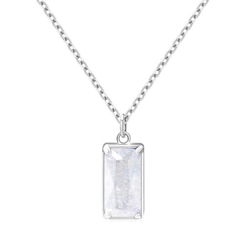 EVEYE 925 Sterling Silver Moonstone Square Pendant Necklace for Women New Beginnings Natural Healing Gemstone Necklace Jewelry, Healing Gifts Divorce Gifts for Women, New Job Gift