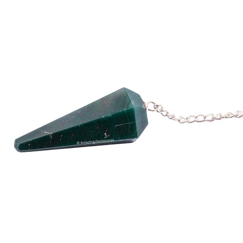 Amazing Gemstone Bloodstone Crystal Pendulum for Divination - Certified Dowsing Crystals and Healing Stones for Chakra Balancing and Meditation - Enhance Reiki Spiritual Growth - color: Bloodstone