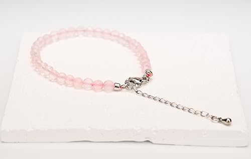 Crystal Bracelet for Women, Natural 4mm Faceted Beads Adjustable Bracelet, Small Beaded Healing Gemstone Bracelet - color: Rose Quartz
