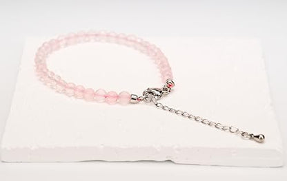 Crystal Bracelet for Women, Natural 4mm Faceted Beads Adjustable Bracelet, Small Beaded Healing Gemstone Bracelet - color: Rose Quartz