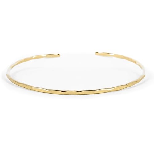 Thin Hammered Cuff, in Solid Sterling Silver, 14K Gold Fill, and Rose Gold Fill; Delicate Handmade Stacking Bracelet for Women by Lotus Stone Design - color: Gold, size: Medium