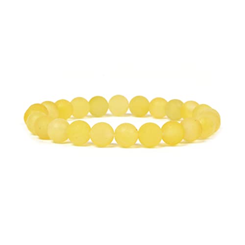 Justinstones Gem Semi Precious Gemstone 8mm Round Beads Stretch Bracelet 7 Inch Unisex - color: Frosted Yellow Agate