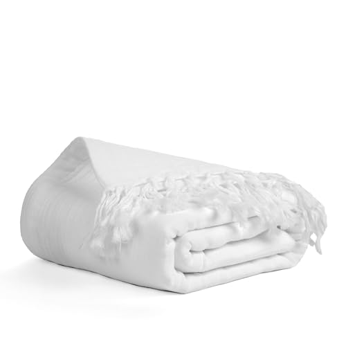 Salt Earth 100% Cotton Muslin Throw Blanket, Gauze Blanket 50"X60" Throw with Tassel 4 Layered for Couch, Bed, Living Room, Lightweight & All Season Blankets & Throws, Nature & Skin Friendly(White) - color: White, size: 50"X60" Throw