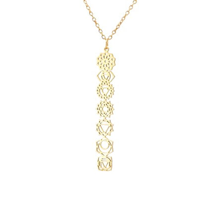 Dreamtimes 7 Chakra Necklace for Women Stainless Steel Spiritual Healing Pendant Necklace for Meditation Yoga Lover for Christmas - color: Gold