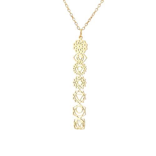 Dreamtimes 7 Chakra Necklace for Women Stainless Steel Spiritual Healing Pendant Necklace for Meditation Yoga Lover for Christmas - color: Gold