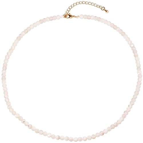 Simple Choker Necklace for Women Real Stone and Crystals Necklaces 4mm Beaded Choker Jewelry Meditation Gift for Women (16"+2") - style: White Shell