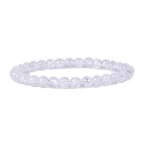 Justinstones Gem Semi Precious Gemstone 6mm Round Beads Stretch Bracelet 6.5 Inch - color: Crackle Clear Quartz