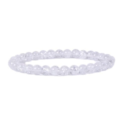Justinstones Gem Semi Precious Gemstone 6mm Round Beads Stretch Bracelet 6.5 Inch - color: Crackle Clear Quartz