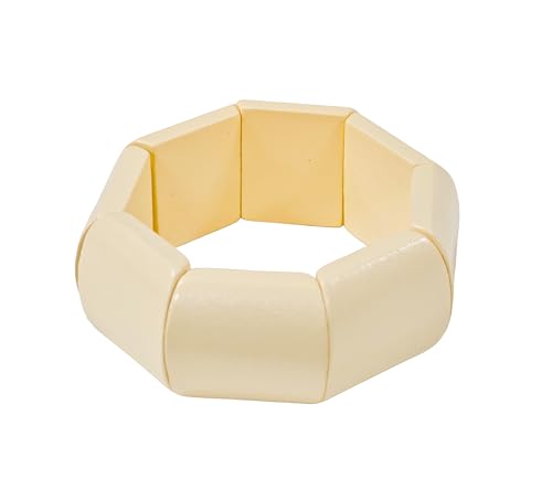 Vintage Wooden Beaded Bracelet for Women Boho Chunky Colorful Natural Wood Stretch Bracelet for Women Men Geometric Ethnic Statement Wrist Jewelry - color: Beige