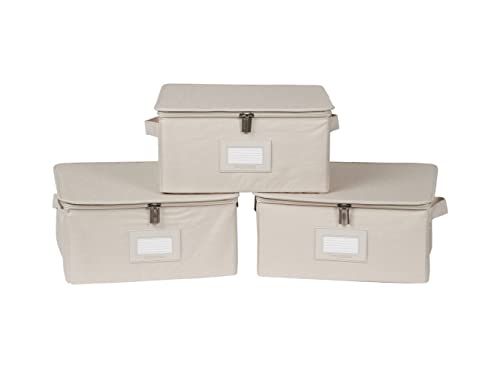 Covermates Keepsakes Zip-Top Storage Box Set, 3 Pack Heavy Duty Polyester Organizer Bins, Stackable Design, ID Window, Reinforced Handles, Closet Home Storage, Beige Heather - color: Beige Heather, size: 13.5W x 13.5D x 6.5H - 3 PIECE SET