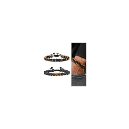 M MOOHAM Fathers Day Gift Mens Bracelet - Beaded Natural Stone 8mm Tiger Eye Matte Agate Lava Rock Bracelets for Men Teen Boys Grandpa Dad Birthday Gifts Jewelry - style: " Tiger eye&Lava Rock Bracelets