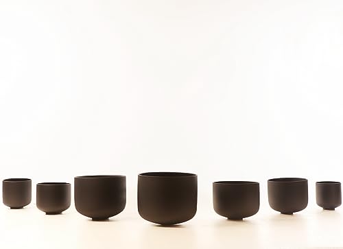 Leize 6-12 inch Chakra Tuned 432hz Set of 7 Quartz Black Crystal Singing Bowls with Heavy Duty Carrying Cases and Singing Bowl Mallet Suede Strikers