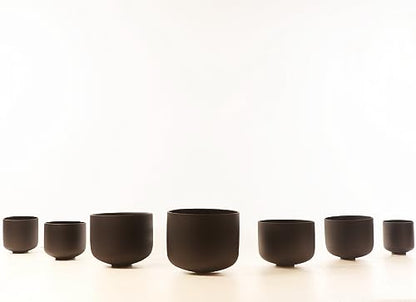Leize 6-12 inch Chakra Tuned 432hz Set of 7 Quartz Black Crystal Singing Bowls with Heavy Duty Carrying Cases and Singing Bowl Mallet Suede Strikers