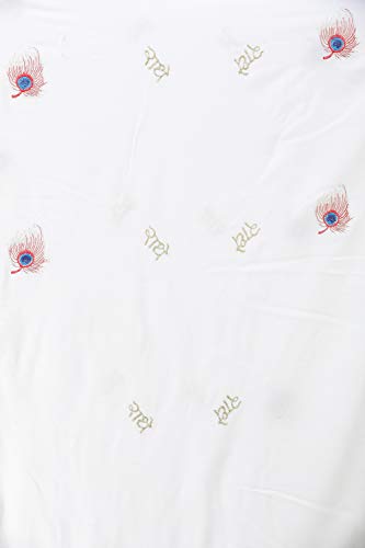 Exotic India Radhe Prayer Shawl with Embroidered Peacock Feather - PolyCotton - color: Snow White