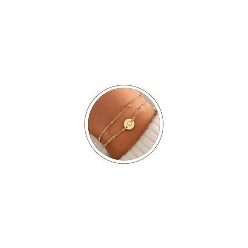 MONOZO Gold Initial Bracelets for Women Girls Jewelry Gifts Trendy - Dainty 18K Gold Plated Disc Monogram Letter A-Z Initial Bracelets for Women Girls Teens Personalized Letter Bracelet Birthday Gifts - color: Gold, style: O