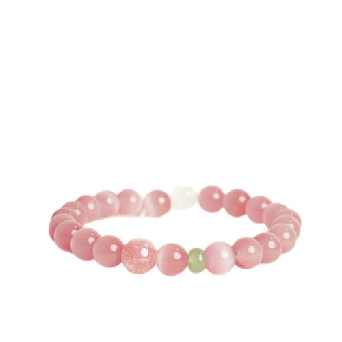 Rose Quartz Bracelet, 8mm Natural Gemstone Love Stone Jewelry Anxiety Relief & Meditation Support Heart Chakra Balance Valentine’s Mother’s Day Gift for Her - color: Strawberries and peach blossoms