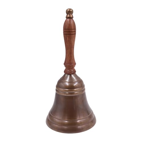 8.5"(H) 4"(D) Antique Brass Hand Bell Solid Brass Bell with Wooden Handle Bell Perfect for Dinner, Indoor, Outdoor, School, Bar, Reception, Last Order & Church by THDC - color: Brass