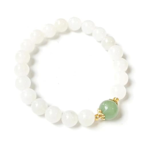 Beaded Bracelets for Women,Stretch Healing Crystal Bracelet Natural Stone Gemstone Jewelry Gifts - color: Style A-White Jade&Green Aventurine