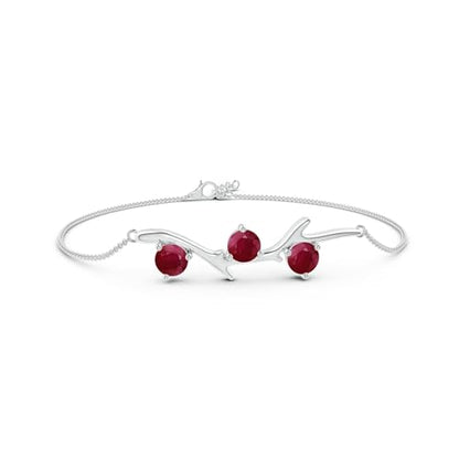 Angara - Women's Chain Bracelet in 14K Solid Gold/Platinum | Tree Branch Bracelet for Anniversary, Wedding, Birthday Gift | Round Sapphire | Ruby | Emerald | Diamond - size: 5 mm