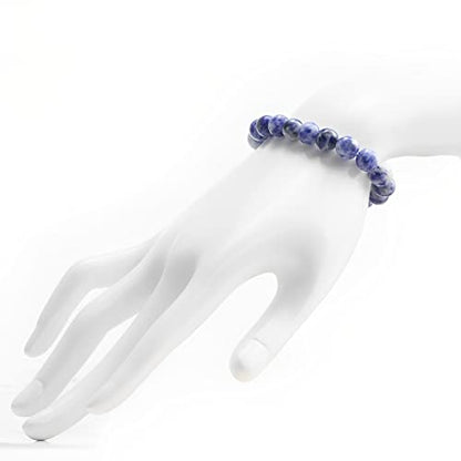 Natural Gemstones Bracelet 8mm Chakra Round Beads Energy Power Crystal Reiki Healing Elastic Stretch 7 Inch for Women Men Unisex - color: Blue Dot