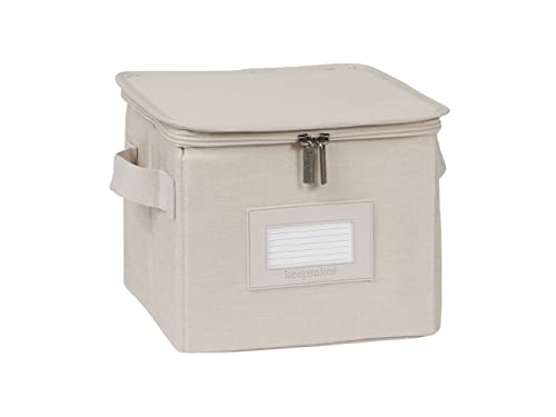 Covermates Keepsakes Zip-Top Storage Box Set, 3 Pack Heavy Duty Polyester Organizer Bins, Stackable Design, ID Window, Reinforced Handles, Closet Home Storage, Beige Heather - color: Beige Heather, size: 8W x 8D x 7H
