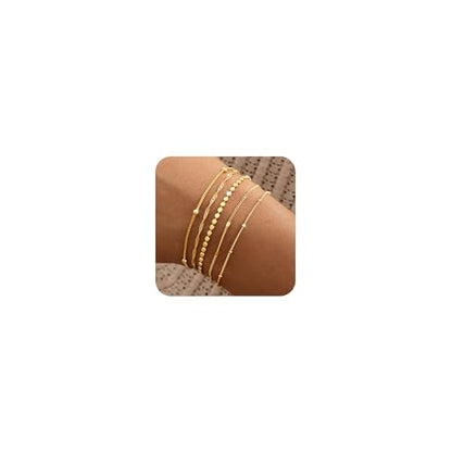 Gold Bracelets for Women, 14K Gold Plated Stackable Bracelet Stack Set Adjustable Charm Paperclip Chain Snake Link Layered Waterproof Jewelry Sets Gifts - style: Bracelets Set /3