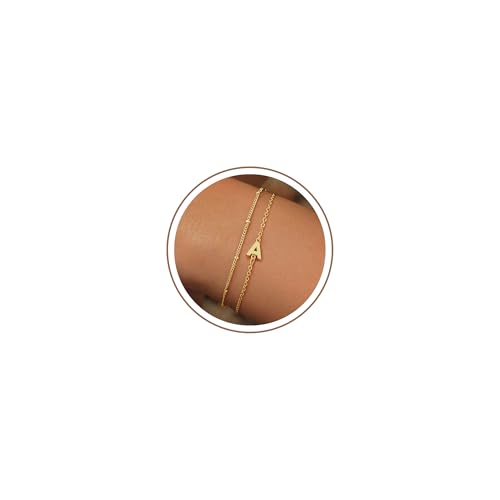 Gold Initial Bracelets for Women Girls - 18K Gold Plated Layered Letter A-Z Initial Bracelets Dainty Letter Bracelet for Women Trendy Gifts for Mom Wife Friends - color: A.