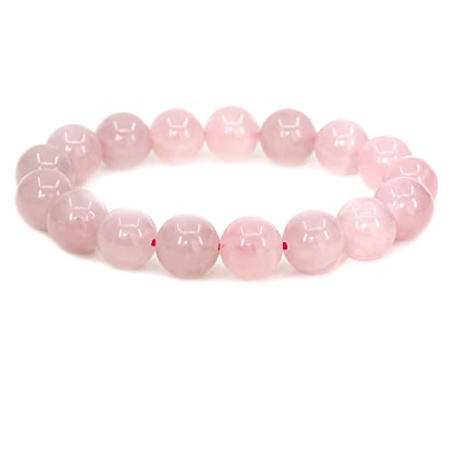 Keleny Semi Precious Stones Natural Gemstones 12mm Round Beads Crystal Stretch Bracelets 7 Inch Unisex - color: Madagascar Rose Quartz