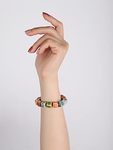 MINACHI Boho Hippie Colorful Ceramic Beads Strand Stretch Bracelet, Bohemian Summer Beach Jewelry Gift for Women - color: S02