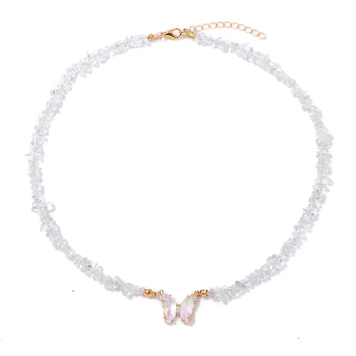 Bohemian Crystal Butterfly Necklaces Stress Relief Anxiety Yoga Pendant,Healing Natural Stone Mantra Choker for Women Teen Girls Friendship Birthday Mothers Day Gift Summer Beach Jewelry - color: Clear Quartz