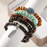 Bohemian Style Personalized Retro Multi-Piece Set Of Wooden Bead Bracelets Stacked Wooden Bead Bracelets