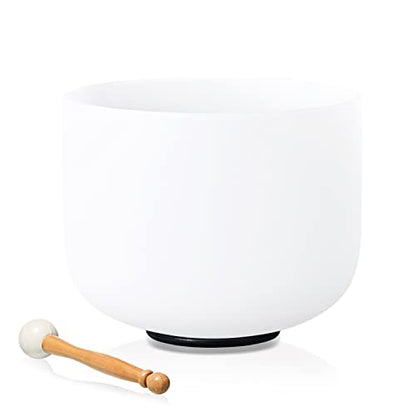 Singing Bowl 8 Inch E Note Solar Plexus Chakra Frosted Quartz Crystal Sound Bowl Mallet and O-ring For Sound Healing Meditation - color: white 3, size: 8"E