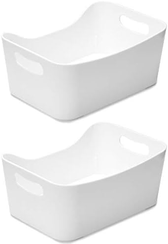YBM HOME Storage Bins - Open Plastic Organizers and Storage Basket for Kitchen Pantry Organization, Under Sink Bathroom Storage, Toy Baskets, Food Storage Box Containers (Medium - 2 Pack, White) - color: White, size: Pack of 2