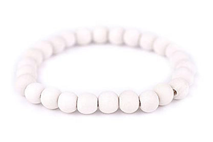 Wood Bead Bracelet - color: White, size: Medium Beads