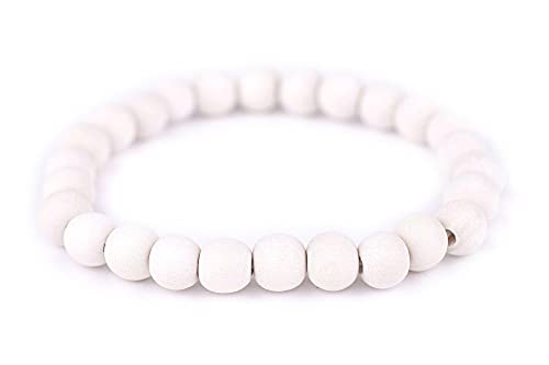 Wood Bead Bracelet - color: White, size: Medium Beads