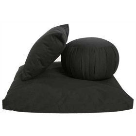 Kapok Zafu, Zabuton and Support Meditation Cushion Set (3pc) - color: Black