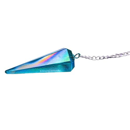 Amazing Gemstone Aqua Aura Quartz Crystal Pendulum for Divination - Certified Dowsing Crystals and Healing Stones for Chakra Balancing and Meditation - Enhance Reiki Spiritual Growth - color: Aqua Aura Quartz