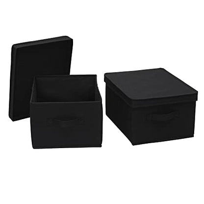 Household Essentials Large Fabric Storage Box With Lid Box, Black, Set of 2 - color: Black