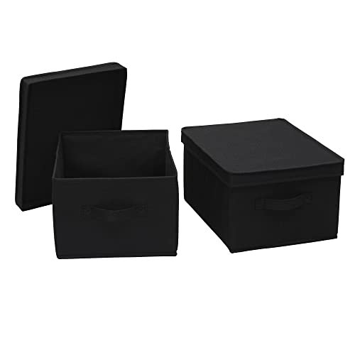 Household Essentials Large Fabric Storage Box With Lid Box, Black, Set of 2 - color: Black